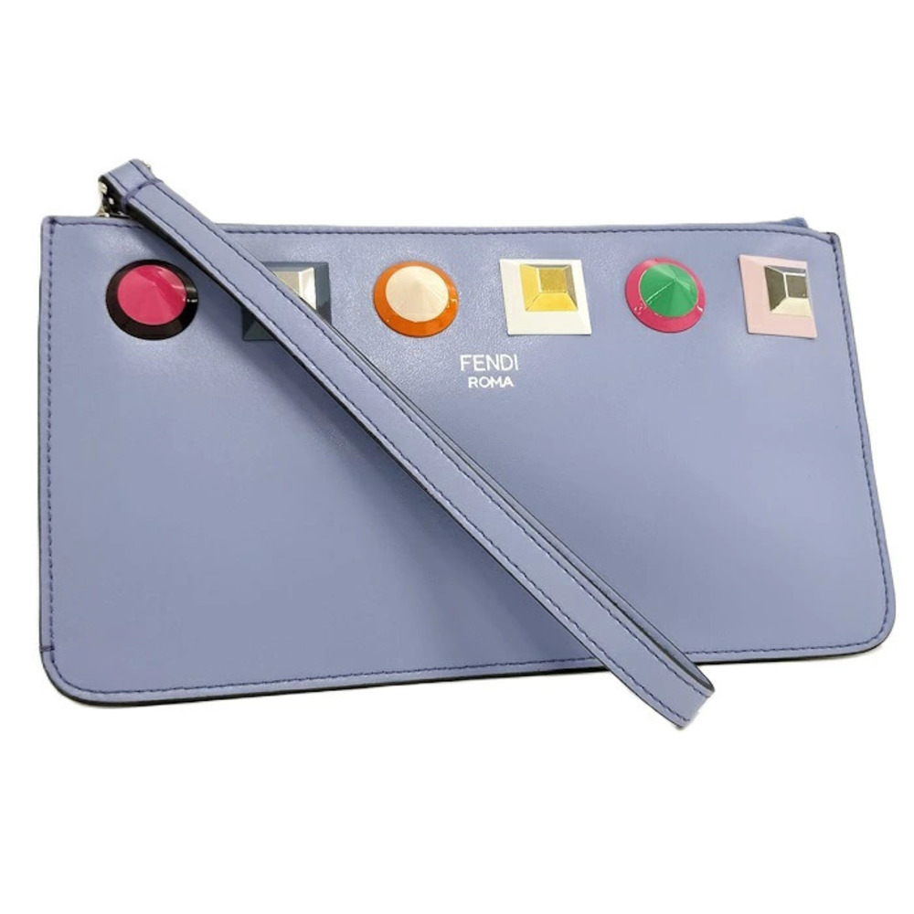 Fendi Multi Stud Pouch Clutch Leather Purple